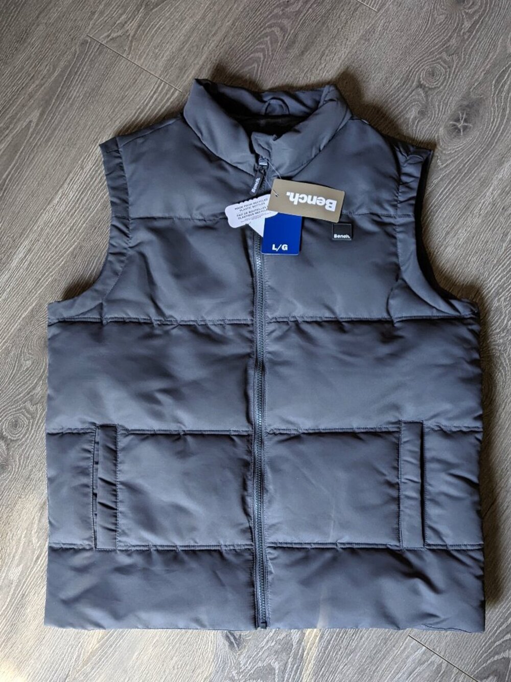 NWT Bench Men's Puffer Vest Grey Full Zip Body Warmer Size L